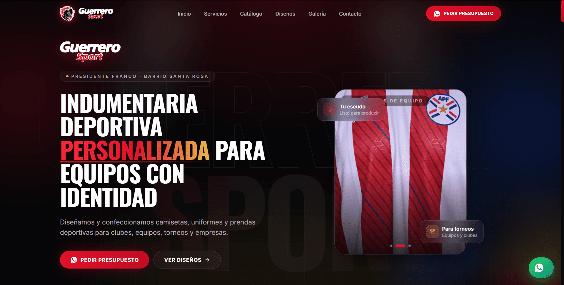 Captura del proyecto Guerrero Sport