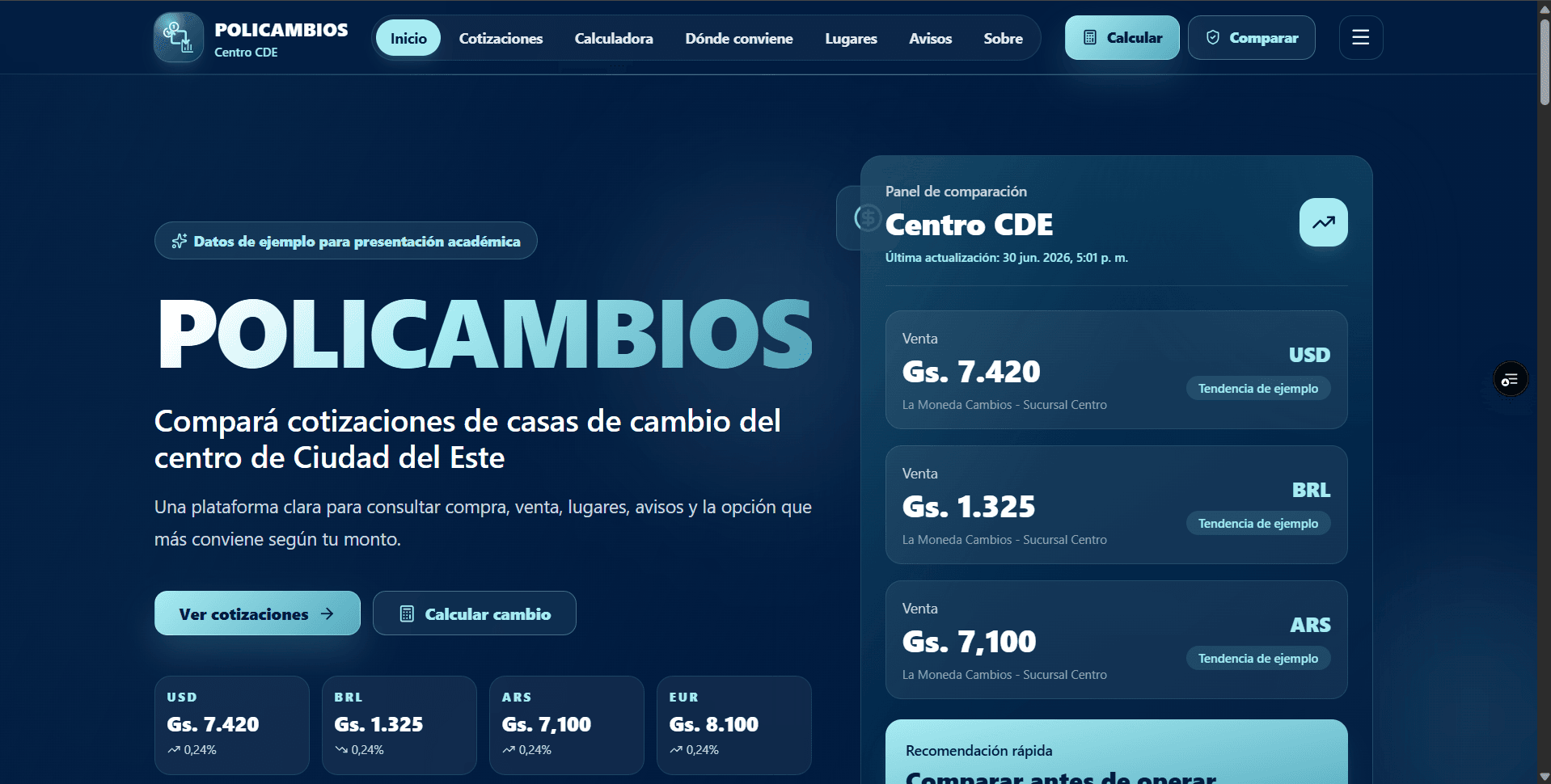 Captura del proyecto Policambios