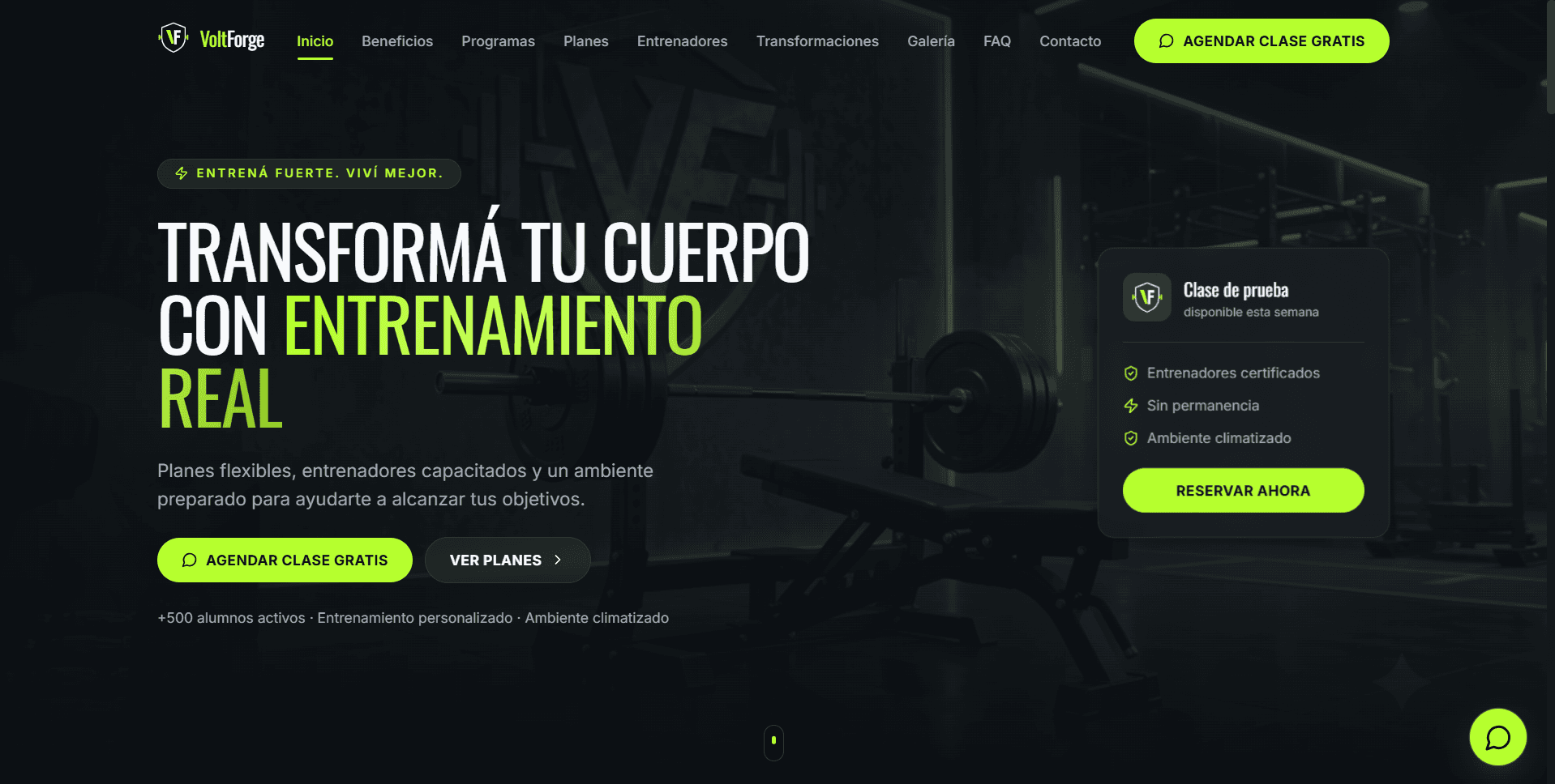 Captura del proyecto VoltForge Gym